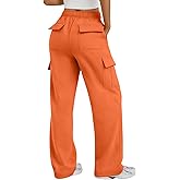 Trendy Queen Women's Cargo Sweatpants, Wide Leg Workwear Pants with Pockets & Elastic Waist, Casual Joggers for Travel