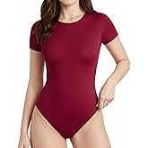 ALGALAROUND Double Lined Short Sleeve Bodysuit for Women Basic T Shirts Body Suits