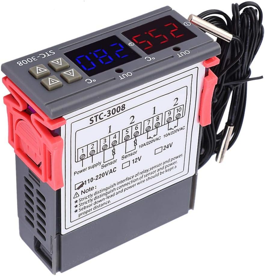 Digital Temperature Controller STC3008 Digital Temperature Switch Controller Thermostat Sensor