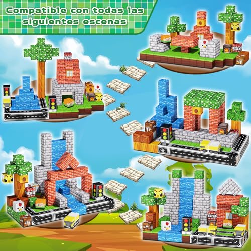Annexfun Bloques Magnéticos - 150 Piezas, Cubos Magnéticos de Camino y Bosque, Juguetes de Construcción Stem y Sensorial, Regalos de Cumpleaños Montessori para Niños y Niñas Mayores de 3 Años