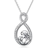 RMREWY 925 Sterling Silver Mother Necklace White Gold Plated Infinity Pendant for Mom Women