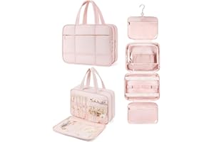 Telena Travel Toiletry Bag with Jewelry Organizer for Women, Puffy Hanging Makeup Bag Lightweight Cosmetic Bag Organizer for Travel Essentials