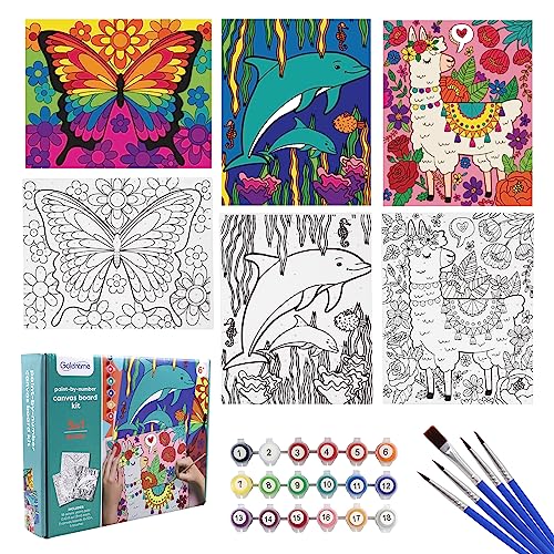 3 Pack Paint by Numbers for Kids Ages 8-12, Pre-Drawn Canvas Painting, Includes 8x10 inch Framed Canvas with 18 Acrylic Paints, 5 Brushes for Kids, Perfect Creative Gifts & Arts and Crafts for Kids.