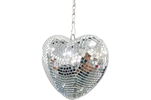 MFGDISCO Disco Ball Heart Shaped,6 Inch Silver Disco Hanging Party Mirror Ball Decor with Chain, Retro Light Reflective Disco Ball for Lover Gift Party Home Wedding Decor, Christmas Decor