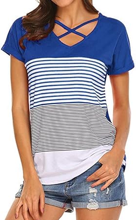 Damen Sommer T-Shirt Freizeit Taste V Ausschnitt Kurzarm Frauen Sexy