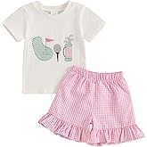 DSOKUHIB Toddler Baby Girl Golf Outfit Golf Embroidery Short Sleeve T-Shirt Plaid Shorts Set 2Pcs Infant Summer Clothes
