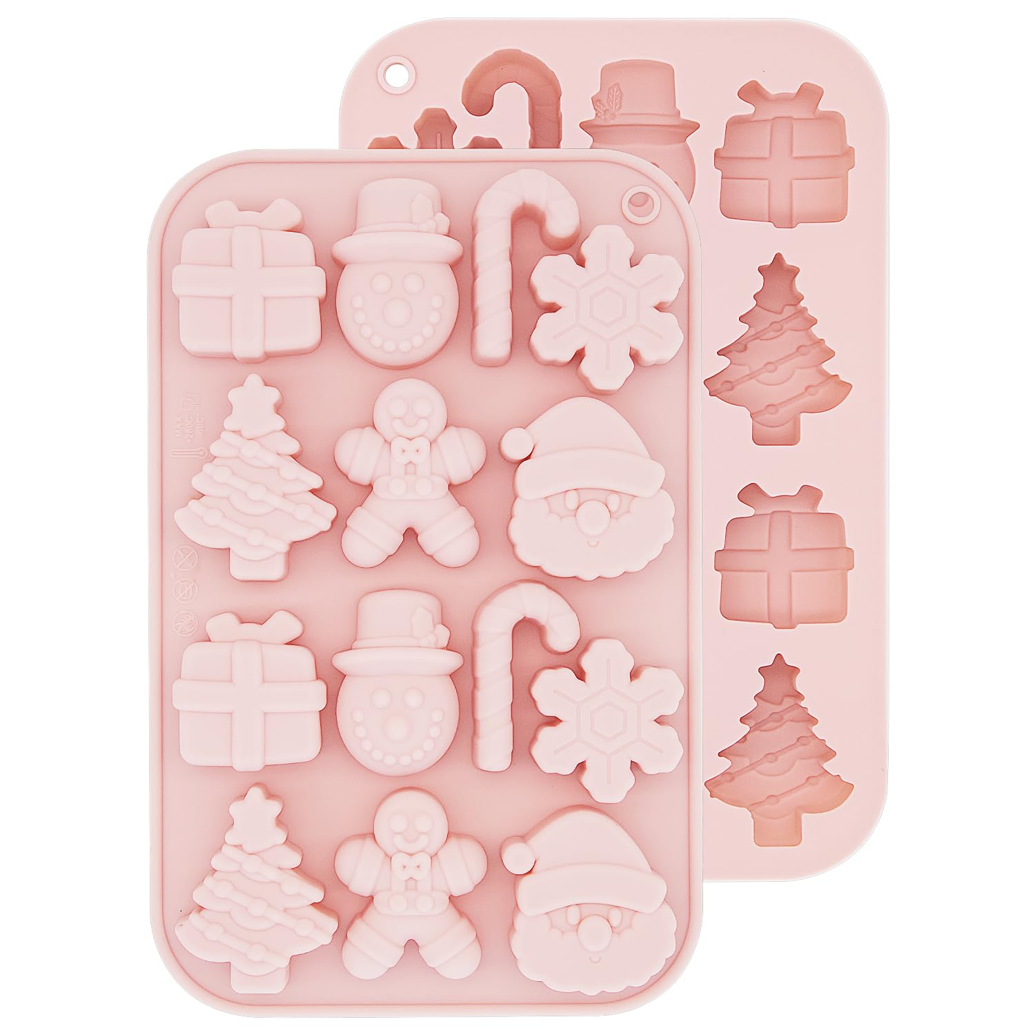 ALLY-MAGIC Christmas Silicone Mold, 14 Cavities Christmas Tree Snowman Shapes Cake Mould Chocolate Candy Pan Soap Moulds for Christmas Xmas New Year Cake Decoration Y6-14LSDMJ(Pink)