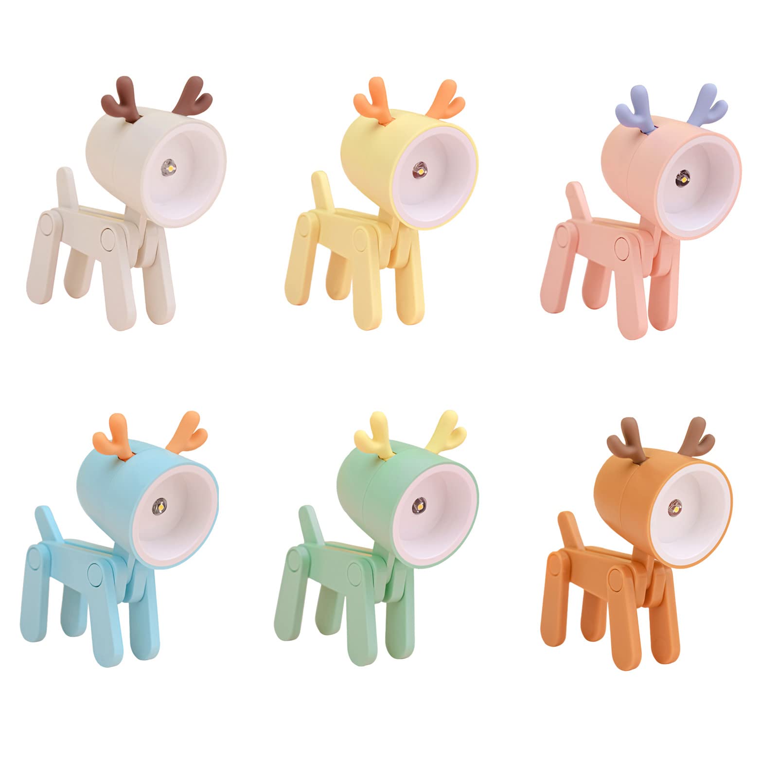 Fofetbfo 6 PCS Mini Cute Night Light, Creative Cartoon Deer LED Desk Lamp with Phone Holder, Foldable Eye-Caring Study Lamp for Home Office