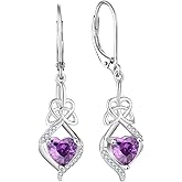 Rocayi Irish Celtic Knot Earrings for Women 925 Sterling Silver Dangle Drop Infinity Leverback Earrings with Birthstone Good Luck Jewelry Gifts for Women Her