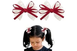 Red Hair Bow Clips for Toddler Girls Snowflake Aesthetic White Ribbon Hair Clips for Girls Handmade Lace Bow Clip for Toddler