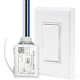 RunLessWire Single Battery-Free Wireless Light Switch Kit - White | Self-Powered Kinetic Switch &amp; Pre-Paired On-Off 5A Receiver, 150ft RF Range, no WiFi or Hub, DIY Remote Lighting Control