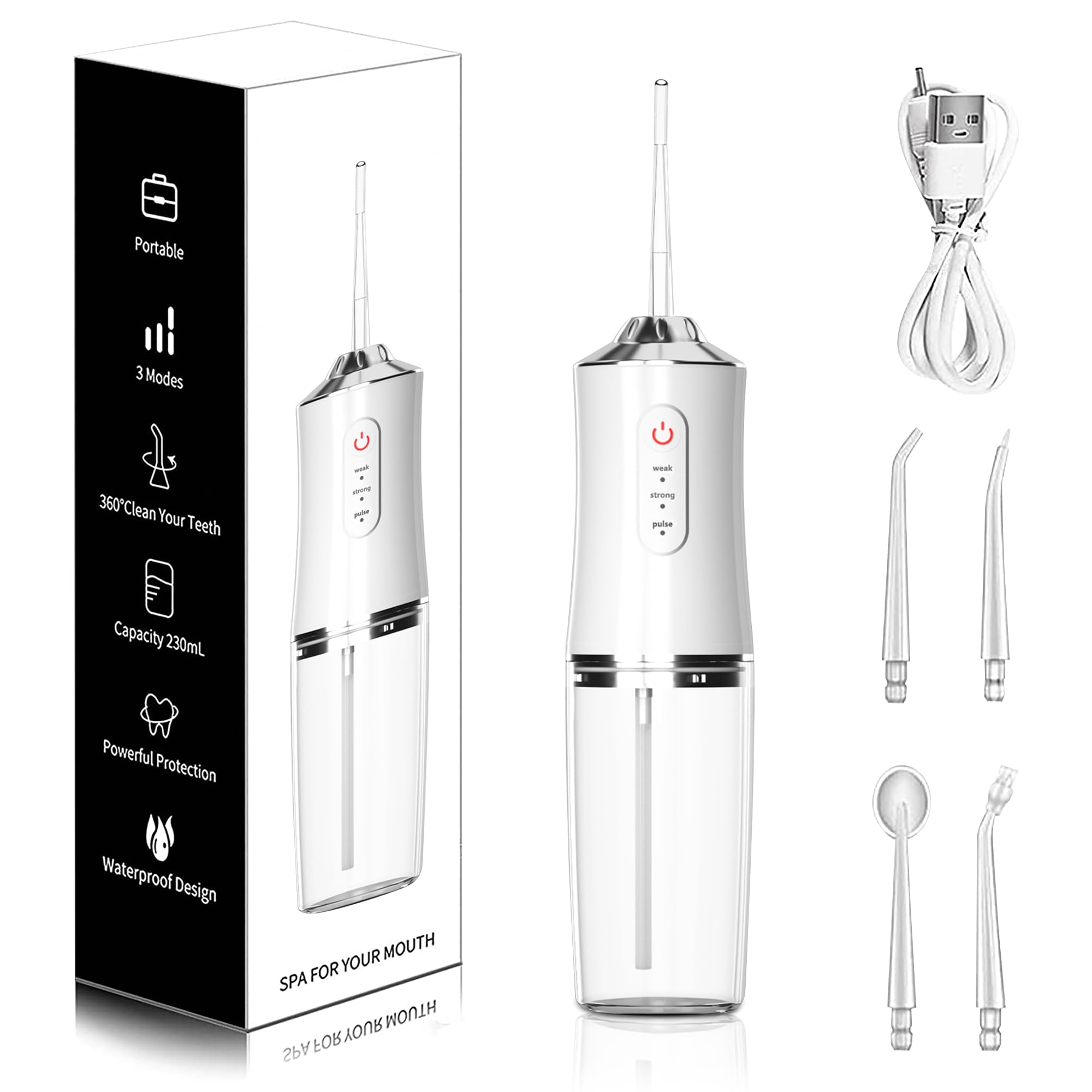 FreshBrite AquaSmile Pro - Ultimate Oral Care Water Flosser with 3 Customizable Modes, IPX7 Waterproof, USB Rechargeable - White - Transform Your Dental Routine into a Luxurious Experience