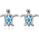 Sterling Silver Stud Earrings,Hypoallergenic Synthetic Opal Sea Turtle Animals Cute Earrings for Women Men