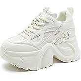 PTNOKA Women's Chunky Platform Walking Dad Shoes Lace Up Wedge Low Top Height Increasing Shoes Fashion Comfortable Casual Sneakers