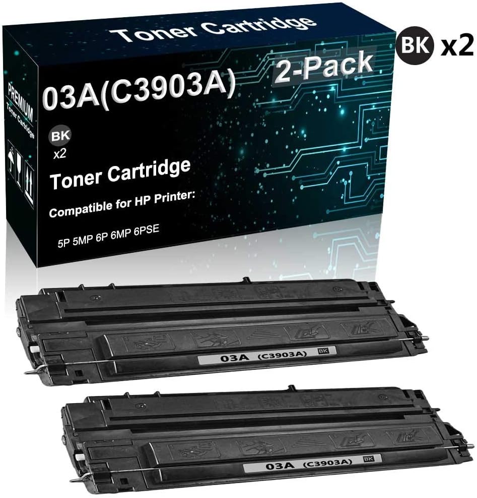 2-Pack (Black) Compatible 5p 5mp Printer Toner Cartridge (High Capacity) Replacement for HP 03A(C3903A) Toner Cartridge