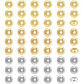 PH PandaHall 60pcs Brass Stopper Beads, 3 Colors 8mm Adjustable Slider Beads Positioning Beads Real 18K Gold Plated Beads with Silicone Grommet for Bracelet Necklace Chain Jewelry Making, Hole: 2mm