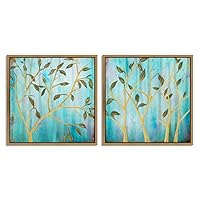2 Piece Framed Canvas Wall Art Gold Birch with Yellow Leaves Canvas Prints Home Artwork Decoration for Living Room,Bedroom - 16