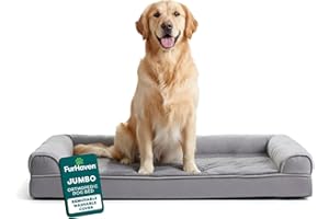 Furhaven Orthopedic Dog Bed for Large Dogs w/ Removable Bolsters & Washable Cover, For Dogs Up to 95 lbs - Plush & Suede Sofa - Gray, Jumbo/XL