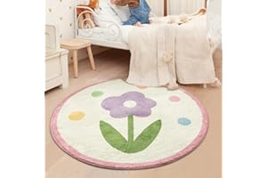 Poowe Round Kids Playroom Rug - Soft Alphabet Nursery Rug for Bedroom - Playtime Collection, Learning & Game Carpet for Class