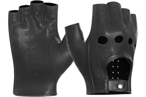 Harssidanzar Mens Driving Gloves Fingerless Gloves Lambskin Leather Unlined Half Finger Gloves GM032CA