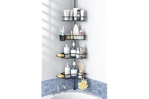 Aitatty Corner Shower Caddy Tension Pole: 4tier adjustable Rustproof Bathroom Organizer Shelves - Bathtub shampoo rack 43.5-120 inch