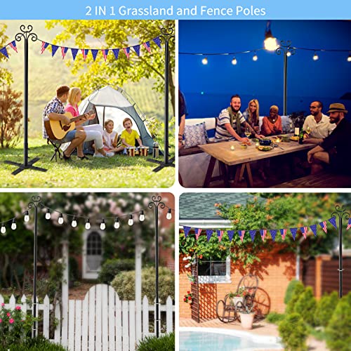 ANASTA 10FT String Light Poles for Outside 2 Packs, Double Outdoor Shepherds Hook for Hanging Plants, Bird Feeder Pole 5-Prong Spiral Anchor, Garden Hooks 7 Height Adjustable