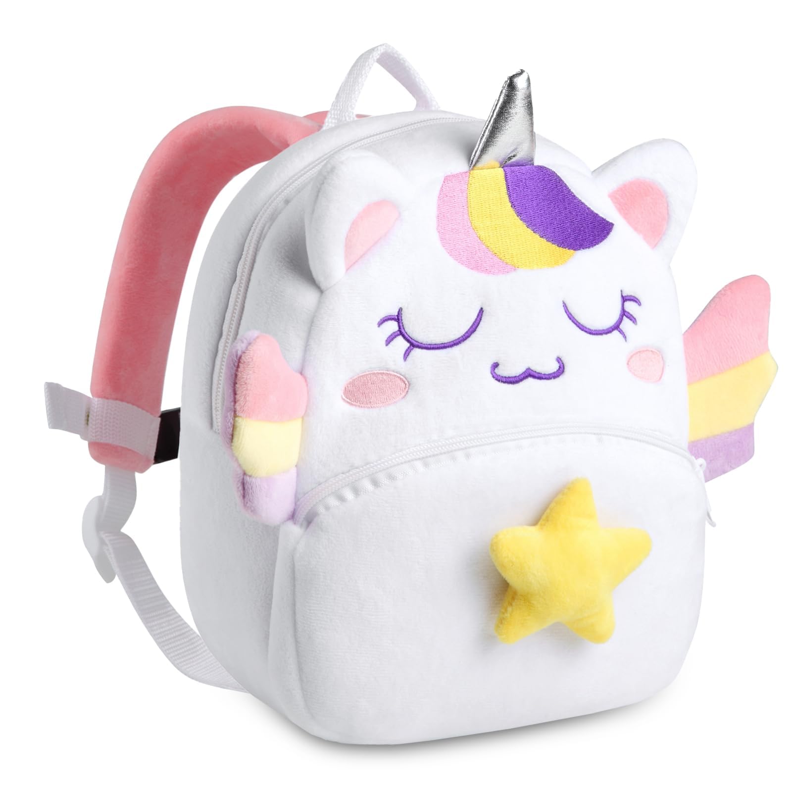 Kasgo Tier Kindergartenrucksack Mädchen, Kleiner Niedlich Kinderrucksack Mini Sanft Plüsch Kleinkind Baby Rucksack Alter 1-3 Jahre (Weißes Einhorn)