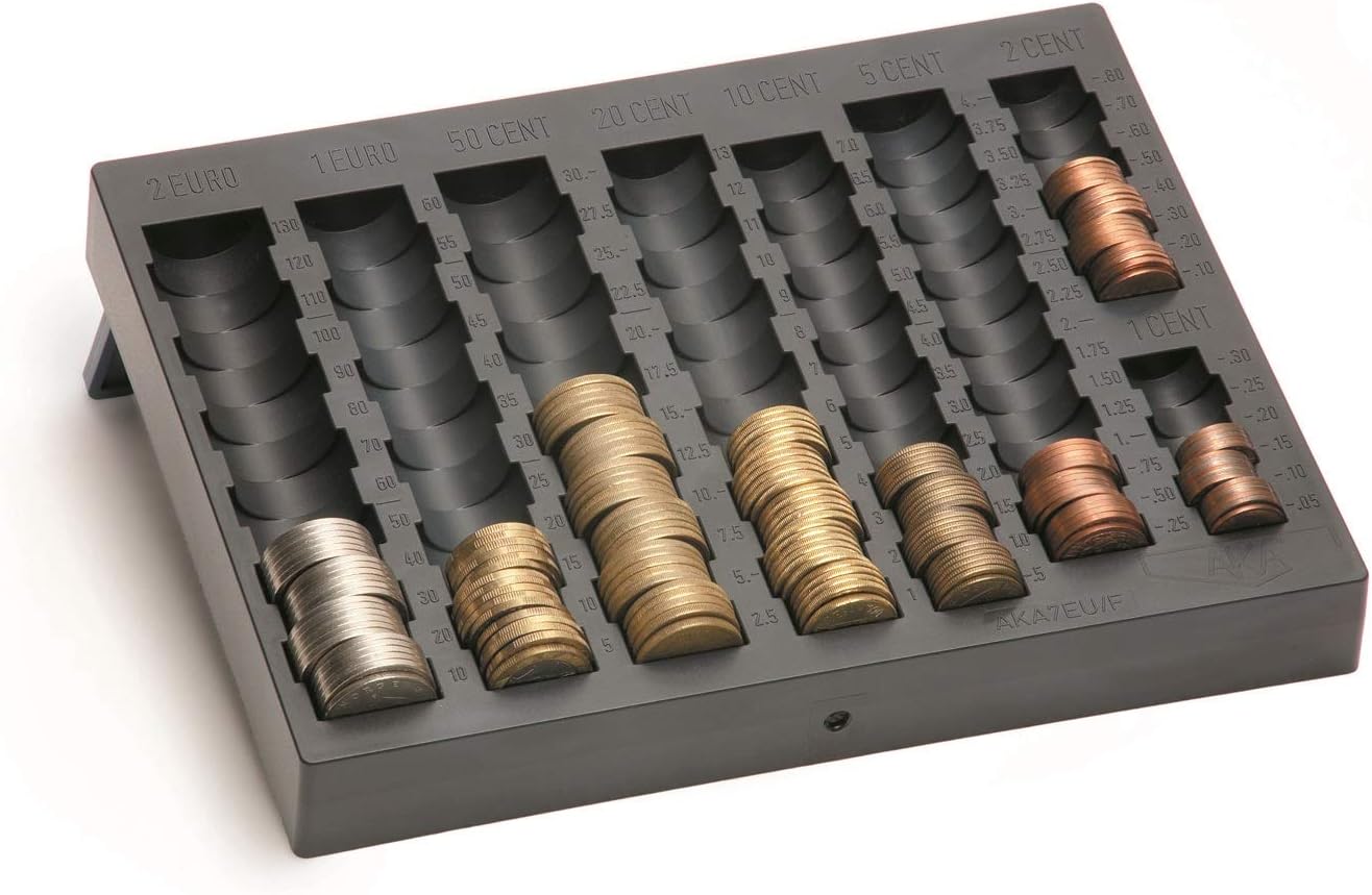 Caja de monedas AKA 7 con patas plegables para monedas de euro: Amazon.es: Oficina y papelería