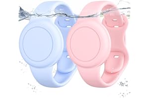 MUCUTY Waterproof 2 Pack Apples AirTags Bracelet for Kid, Hidden Soft Silicone Air Tag Holder Wristband for Kid, Lightweight AirTags GPS Tracker Watch Band for Child -Sky Blue+Pink