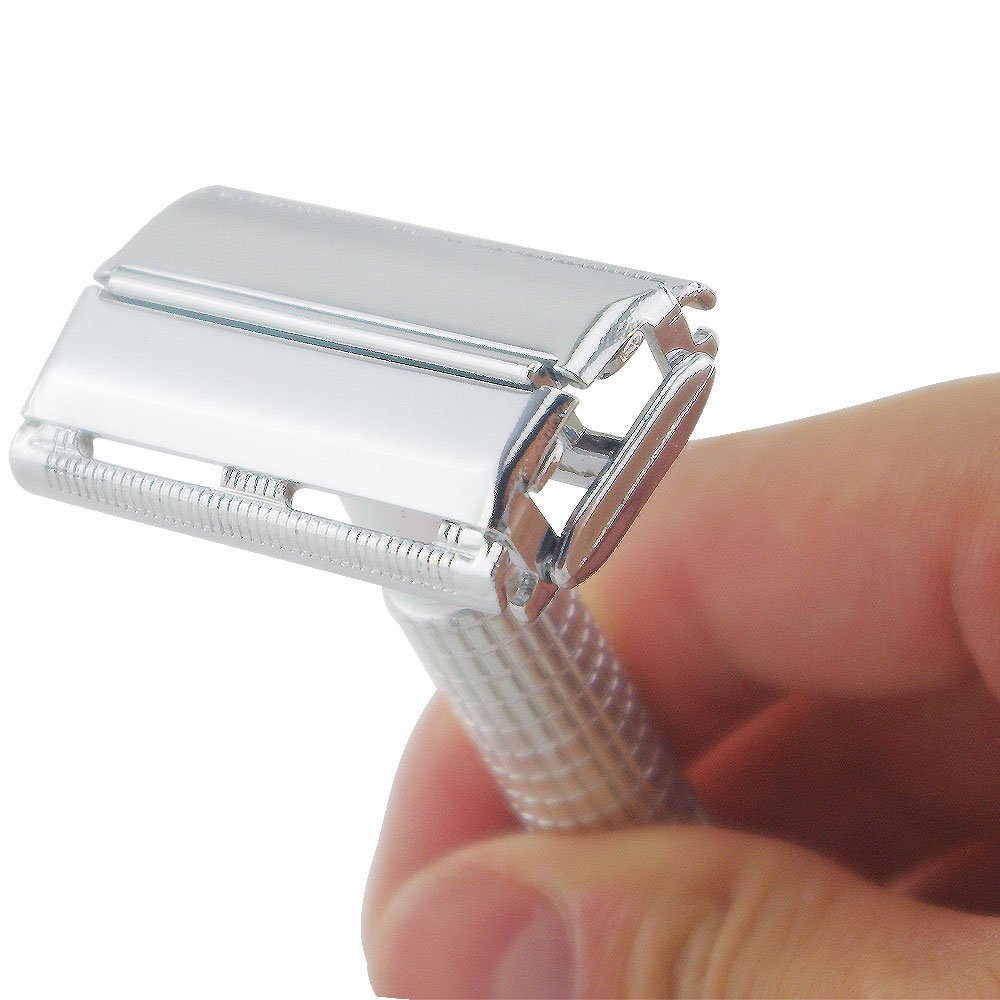Bombex™ Double Edge Safety Razor with Twist-to-open Style Classic Razors Kit with Travel Case and 10 Super Shark Stainless Blades Shaving Sets