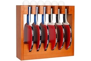Derkerry Ping Pong Paddle Storage Rack - Wall Mounted Table Tennis Holder for 6 Rackets and Balls Storage in Room Office