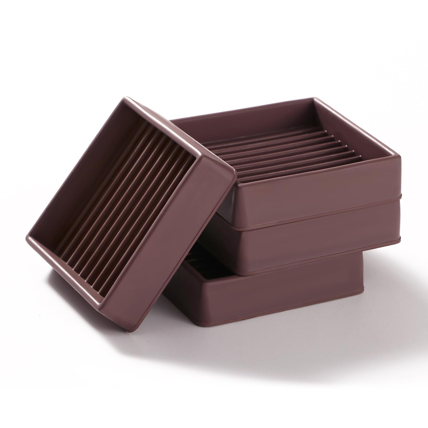 VooGenzek 4 PCS 2”/5.1cm Square Non Slip Furniture Pads, Bed Stoppers Rubber Furniture Feet, Furniture Coasters for Hardwood Floors, for Bed Cabinet Sofa Chair Table Piano, Brown