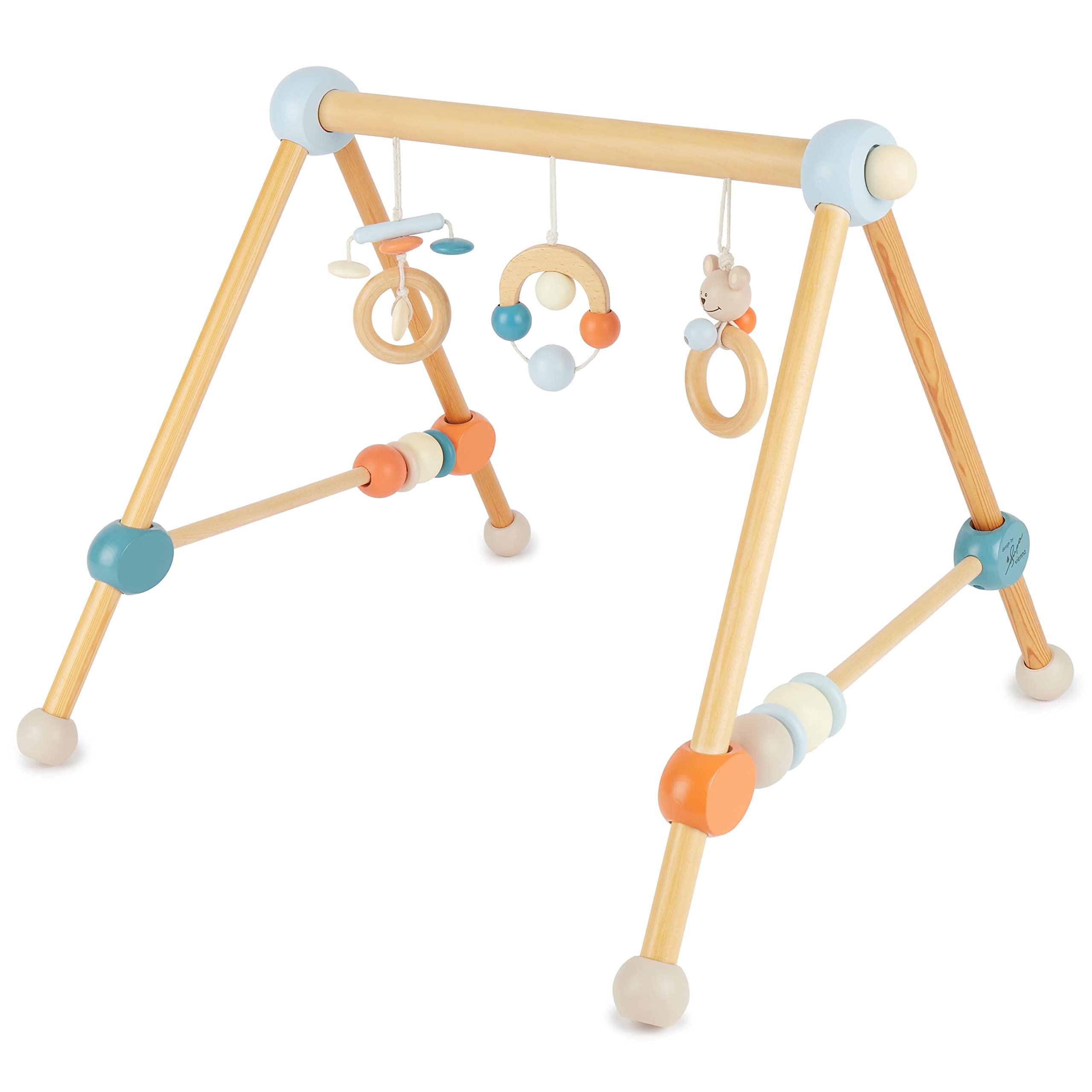 BIECO Baby Play Gym | Wooden Baby Play Gym with Hanging Toys - Figures, Rattles, Balls | Activity Centre | Mobile Wooden Bar