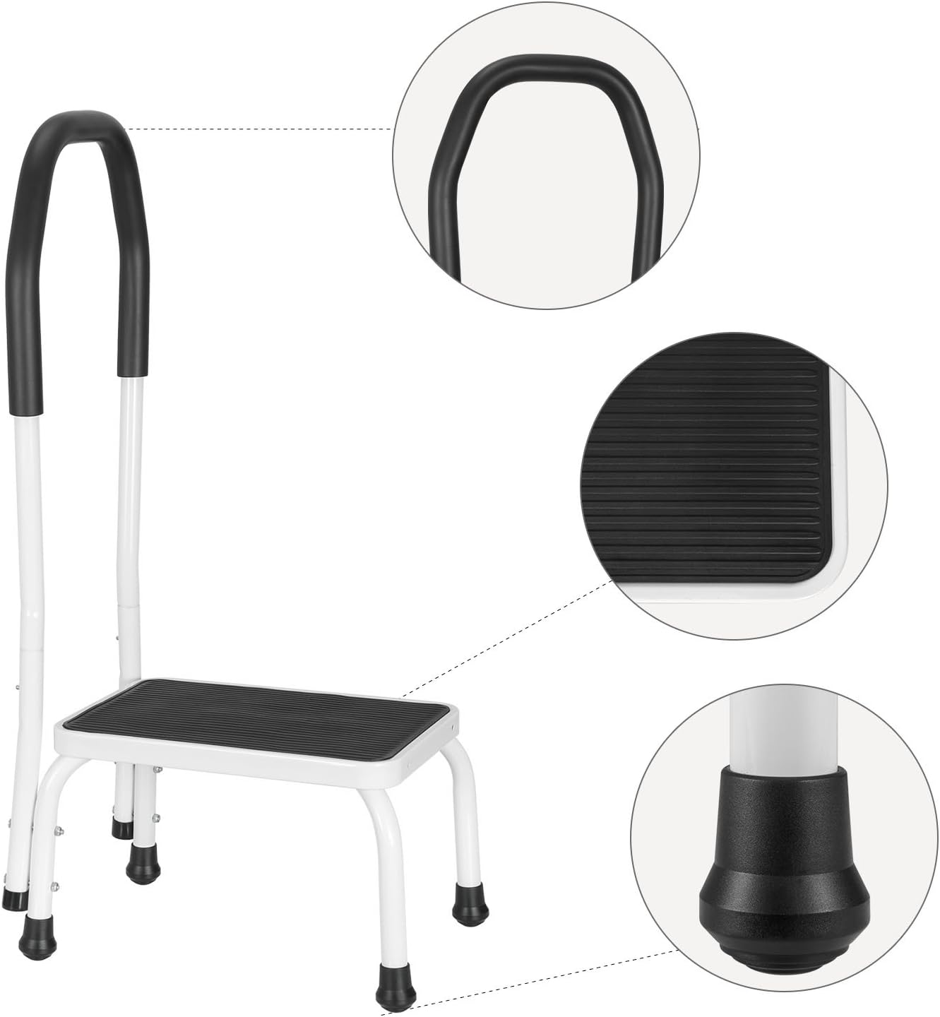 Ollieroo Step Stool with Handle for Adults and Seniors, Step Stool Steel Support Ladder with Cushion Grip Handle, Non Skid Rubber Platform One Step 330-Pound Capacity: Health & Personal Care