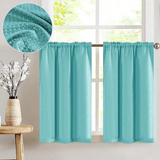 Amazon Com Turquoise Blue Short Curtains For Kitchen 36 Inch