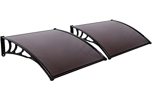 ANTSKU 2 Pcs 40"x40" Window Awning Door Canopy Exterior, Polycarbonate Cover Awnings for Doors Entrance, Entry Door Outdoor Front Door Overhang Awning for Sun Shutter, UV, Rain and Snow Protection, Brown
