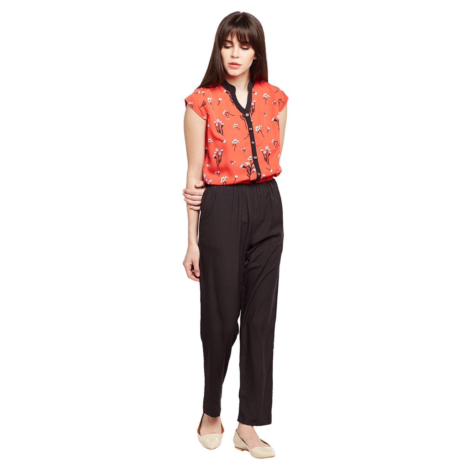 ruhaan's women's orange color floral printed crepe jumpsuits (ru_5365)