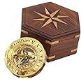 RII Antique Nautical Directional Magnetic Sundial Brass Compass, Antique Decor Birthday Gifts for Men, Astrolabe for Him, Baptism Gifts with Engraved Quotes, Sun dial in Rose Top Box