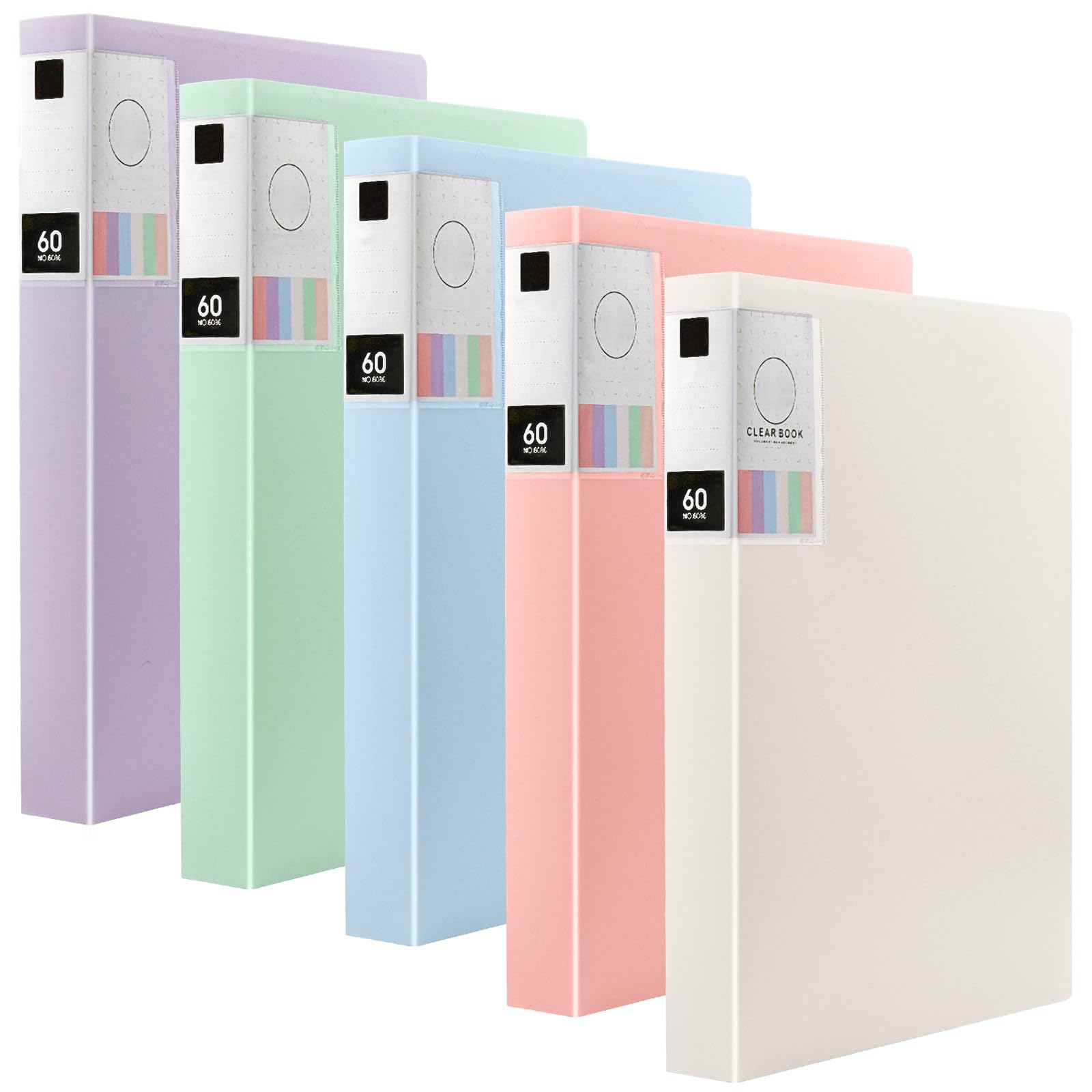 ZOENHOU Pack of 5 A4 Display Books with Plastic Sleeves and Clear Film for Presentation Folders and Document Organisation, 5 Colours