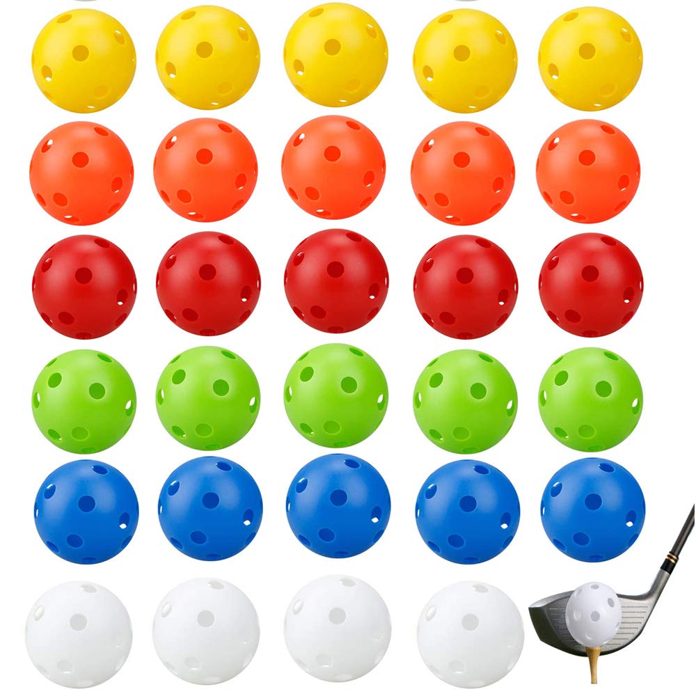 Lepidi 30 Pieces Practice Golf Balls, Golf Training Distance Balls, Perforated Plastic Balls, Colorful Plastic 26 Hole Air Flow Hollow Golf Balls for Swing Practice, Driving Range (6 Color)