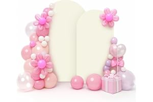 LEBENGURU Set of 2 Upgraded Wedding Arch Cover, 6.6FT,7.2FT Beige Spandex Fitted Arch Backdrop Cover, Round Top Chiara Stand Covers for Birthday Party Baby Shower Banquet Balloon Décor