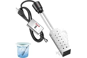 2000W Thermostat Portable Immersion Water Heater, with 304 Stainless Guard and Digital LCD Thermometer, Heats up to 5 Gallons