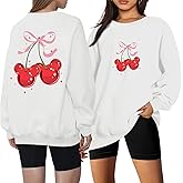 Vieawfi Magical Sweatshirts for Women Oversized Cherry Bow Graphic Long Sleeve Shirt Holiday Vacation Cute Pullover Tops
