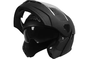 SPARK DOT Approved Modular Flip-Up Dual Visor Motorcycle Full Face Helmet for Adults Men & Women (Black, Large)