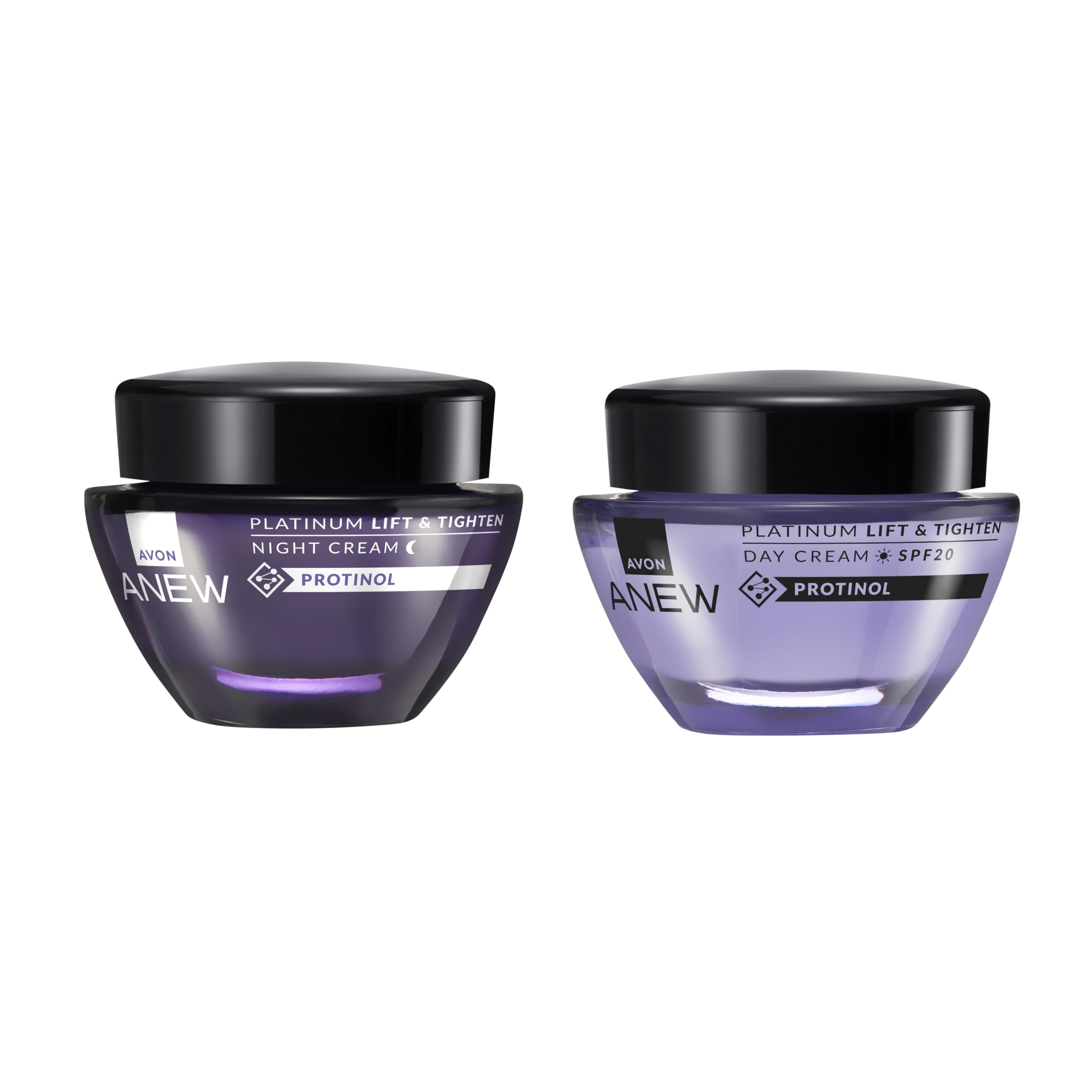Avon Anew Platinum Duo, Day Cream 50ml + Night Cream 50ml, Pack of 2, To Lift & Tighten Skin for Age 50+, Powered by Collagen, Cruelty Free