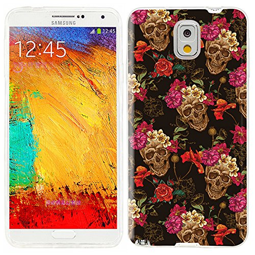 Note 3 Case,Note3 Case,ChiChiC 360 Full Protective Shockproof Slim Flexible Soft TPU Art Graphic Design Cover Cases for Samsung Galaxy Note 3,vintage retro gold skull pink yellow poppy flower floral
