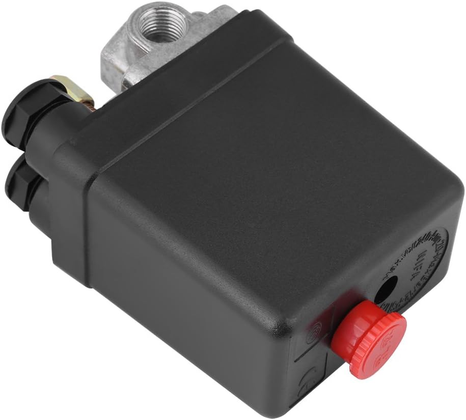 Vikye Heavy Duty 240V 16A Four Port Air Compressor Pressure Switch Control, 90-120PSI, Black, Push Button, Manual