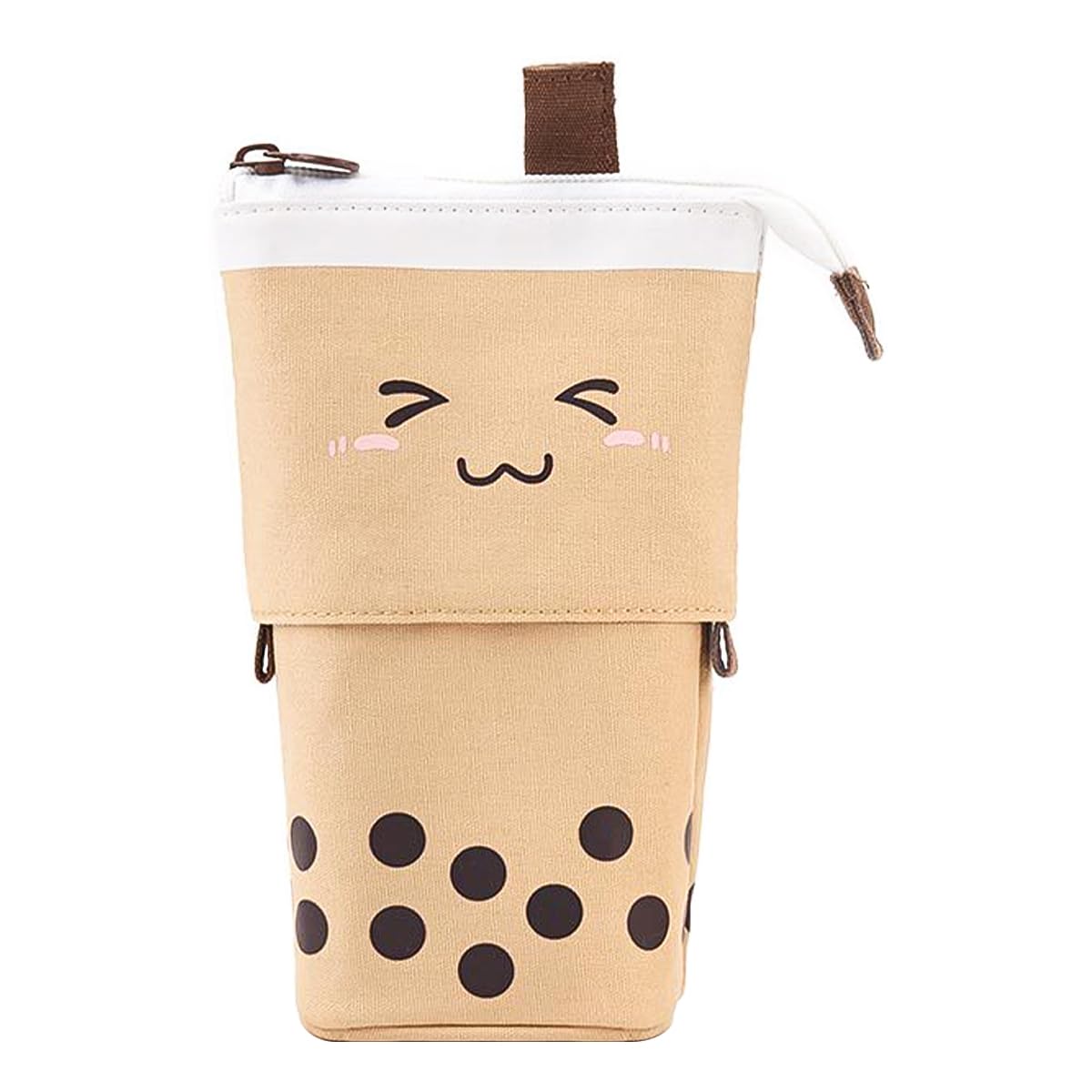 Tiardey 2-in-1 Retractable Pencil Case,Cute Milk Tea Kawaii Stand Pencil Holder, Cosmetic Storage (Coffee)