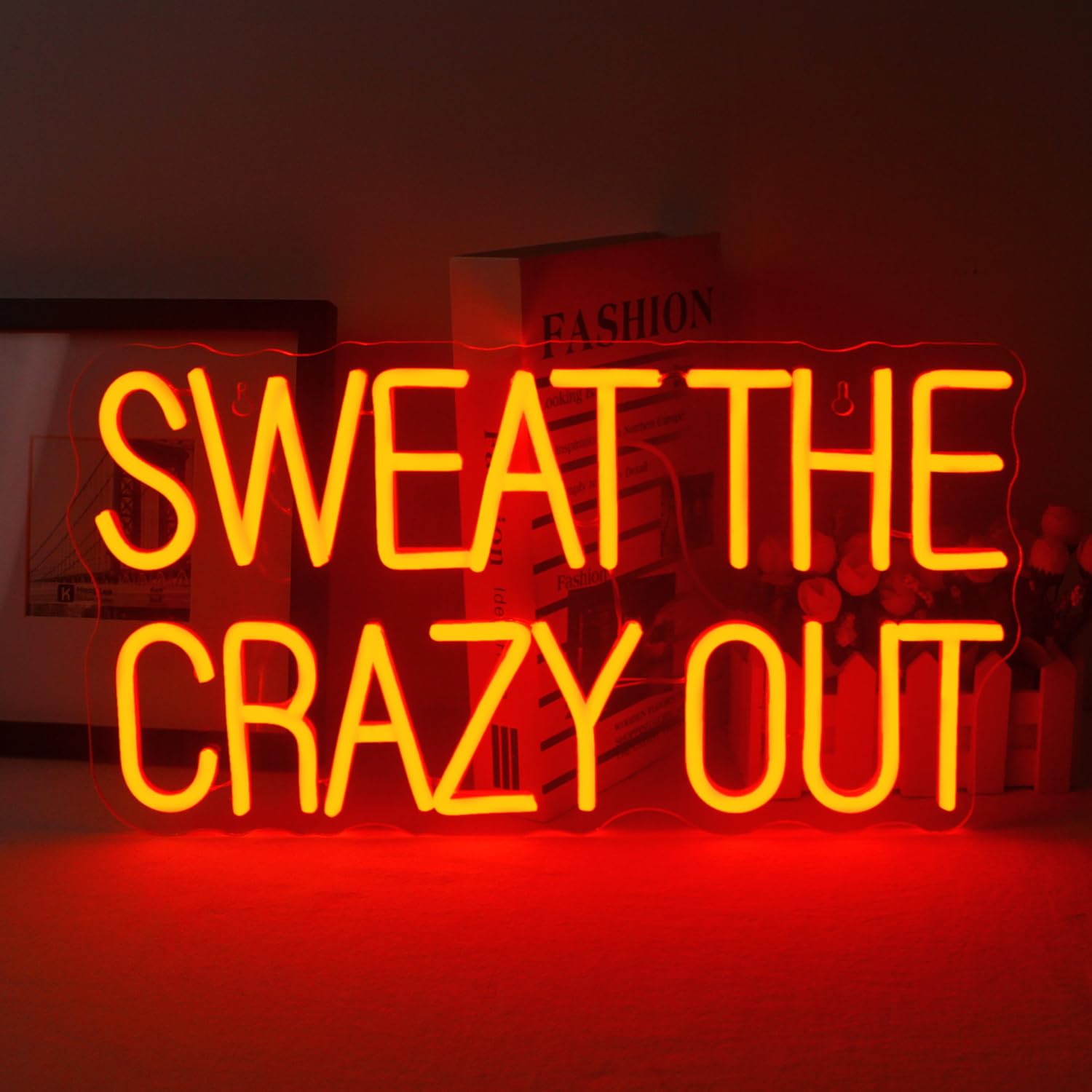 Sweat The Crazy Out Neon Sign Letters Led Neon Lights Red Neon Wall Light Fitness LED Signs for Gym Sports Office Game Room Man Cave Decoration Gift for Boys Sports Fan — image 1