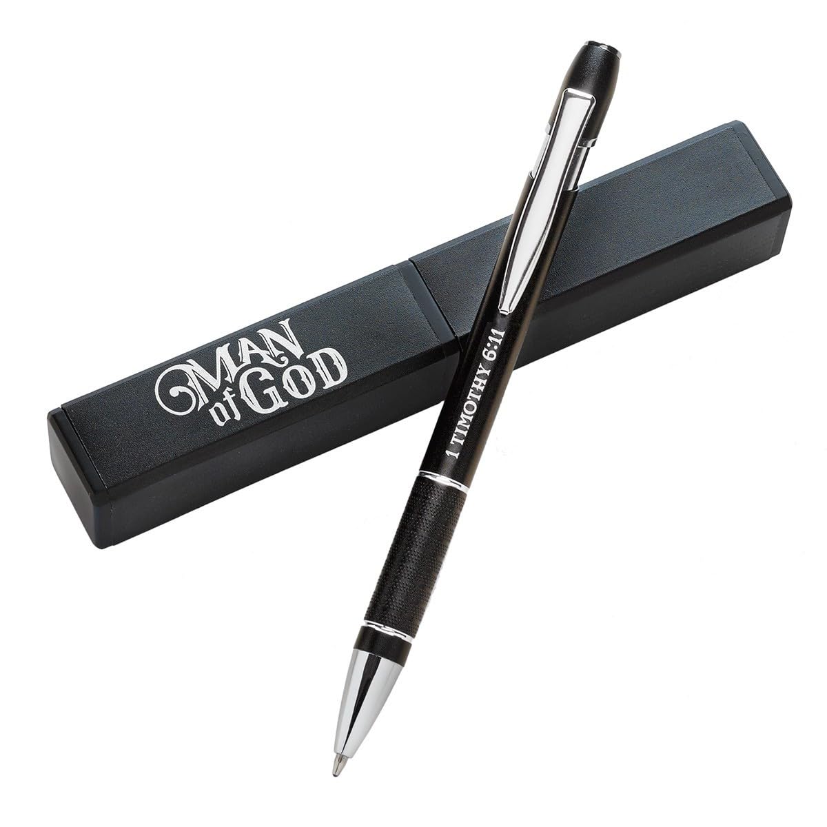 Photo 1 of Christian Art Gifts Man Of God Black Stylish Classic Ballpoint Pen in Matching Gift Case - 1 Timothy 6:11 Bible Verse Refillable Retractable Medium Black Ink for Journal, Planner, Writing, Notes
